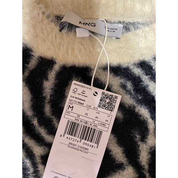 NEW MNG Women's Multicolor Zebra Animal Print Long Sleeve Crop Sweater Top Sz M - Picture 4 of 5